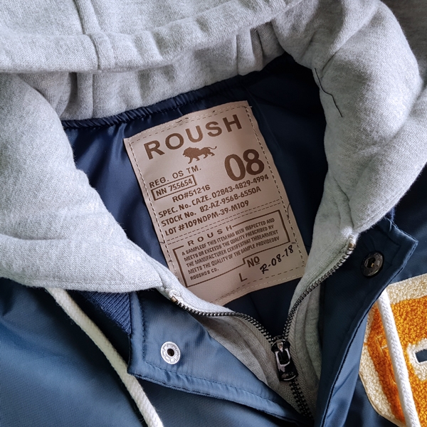 Roush 灰色連帽假兩件鋪棉棒球外套(2色)
