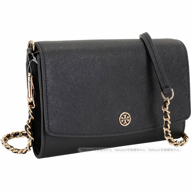 TORY BURCH Robinson 防刮皮革手拿鍊帶包(黑色)