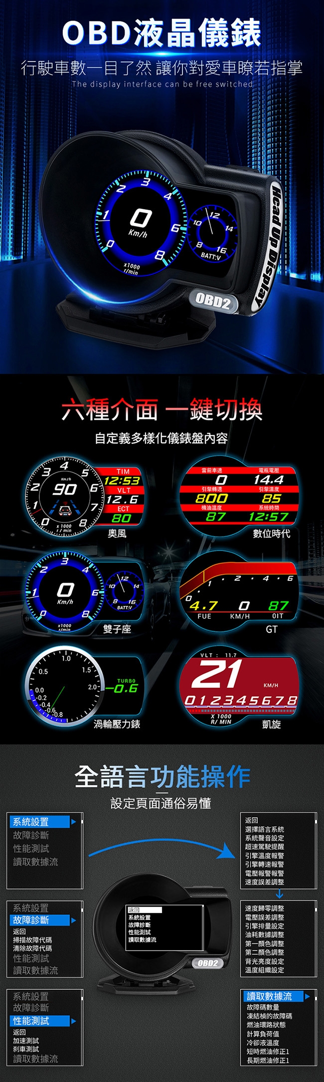 FLYone F8 液晶儀錶OBD2行車電腦 HUD抬頭顯示器-急