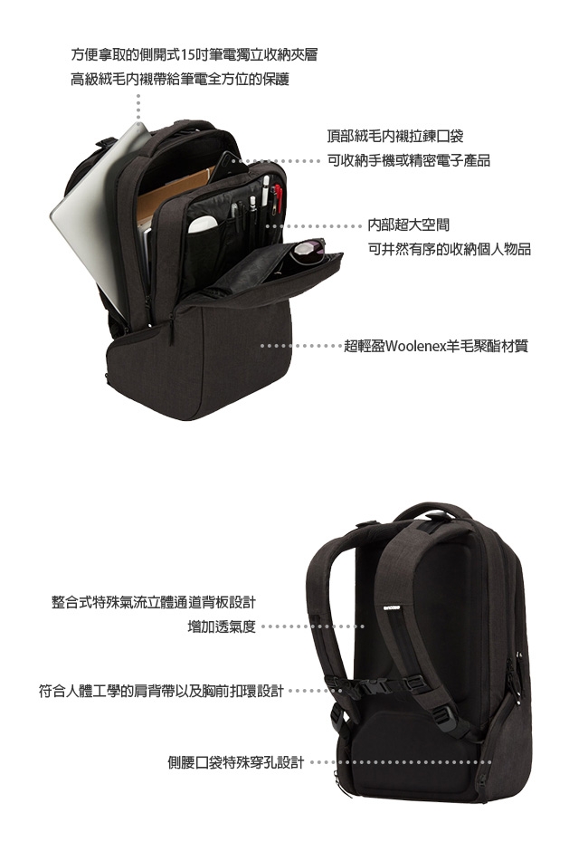 Incase ICON Backpack 15吋 雙層筆電後背包 (石墨黑)