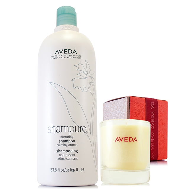 AVEDA 純香洗髮菁1000ml(全新改版/洗髮精)+暖佳節限定蠟燭230g