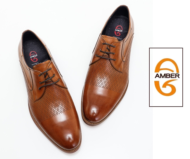 AMBER商務時尚高質感打洞雕花真皮紳士鞋-棕色