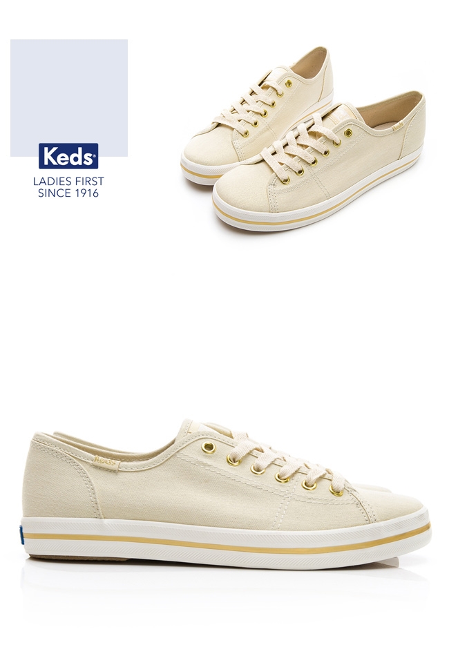 Keds KICKSTART 耀眼珠光綁帶休閒鞋-奶油白