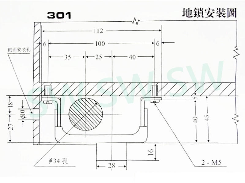 FOLO ST301 不銹鋼地鎖 單頭 隱藏式地鎖 門厚35mm-50mm 地鎖 暗閂鎖