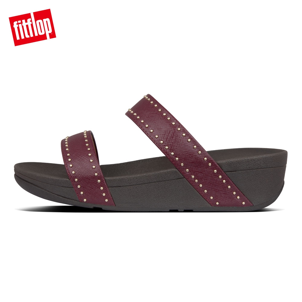 FitFlop LOTTIE MICROSTUD SLIDES精緻鉚釘設計雙帶涼鞋 紅