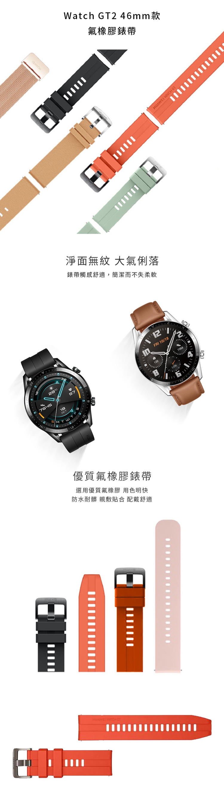 HUAWEI Watch GT2 46mm專用原廠氟橡膠錶帶- 橙色| 錶腕帶| Yahoo奇摩