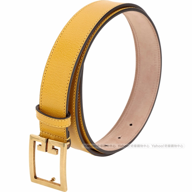 GIVENCHY GV3 雙G古董金屬頭牛皮腰帶(黃色)