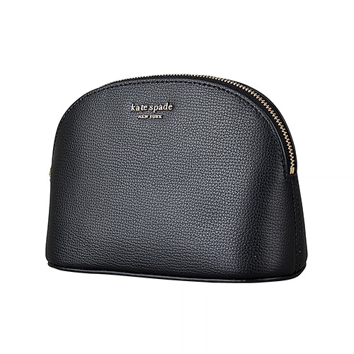 Kate Spade金屬LOGO牛皮拉鍊手拿化妝包(中/黑)