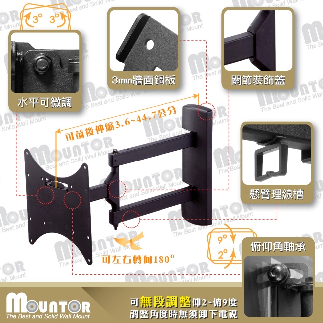 Mountor 超薄型單懸臂拉伸架/電視架 - USR322 (適用22~37吋LED)