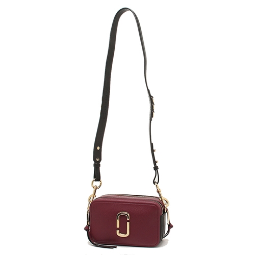 MARC JACOBS The Softshot The 21雙層拉鍊皮革肩背斜背包 酒紅