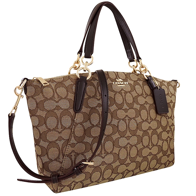 【限量10組】COACH 咖啡色大C織紋手提/斜背兩用包+咖啡色大C織紋手拿包