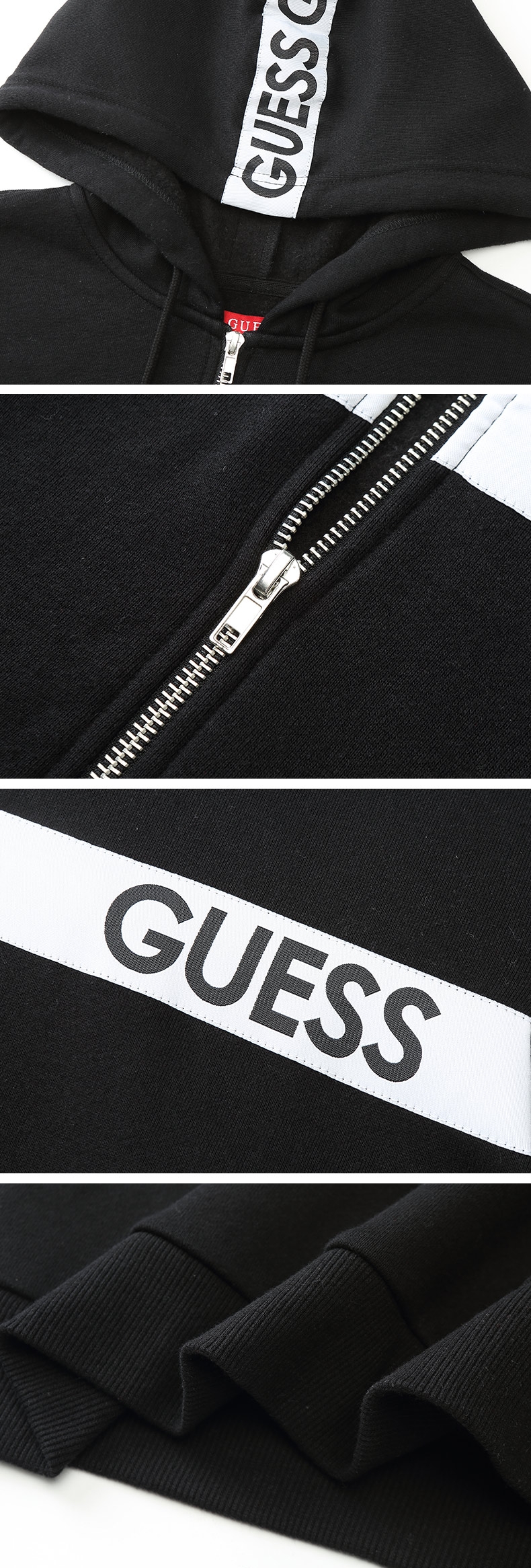 GUESS-男裝-LOGO字母連帽休閒外套-黑