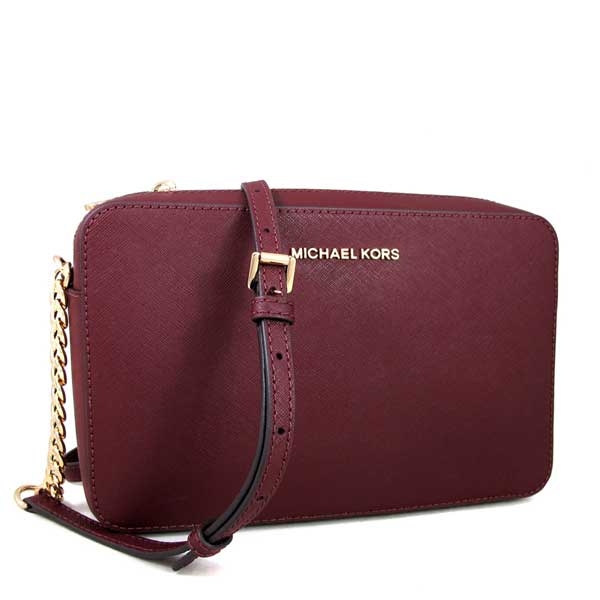 MICHAEL KORS Jet Set Item金字Logo防刮皮革斜背方包(紅酒色)