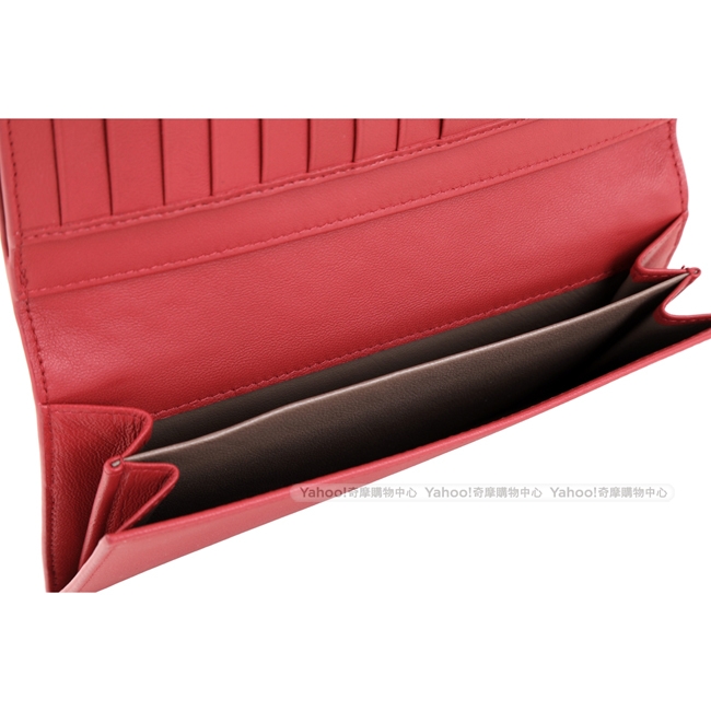 BOTTEGA VENETA 經典小羊皮手工編織釦式長夾(紅色)