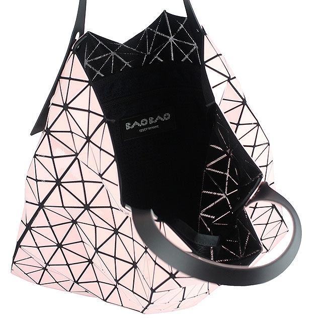 ISSEY MIYAKE 三宅一生BAOBAO 雙材質方格10x10透光手提包(粉紅/中)