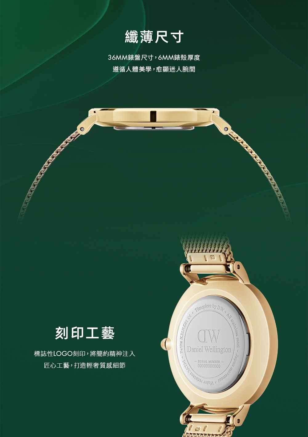 Daniel Wellington DW 手錶Petite Emerald 36mm幻彩森林綠米蘭金屬錶