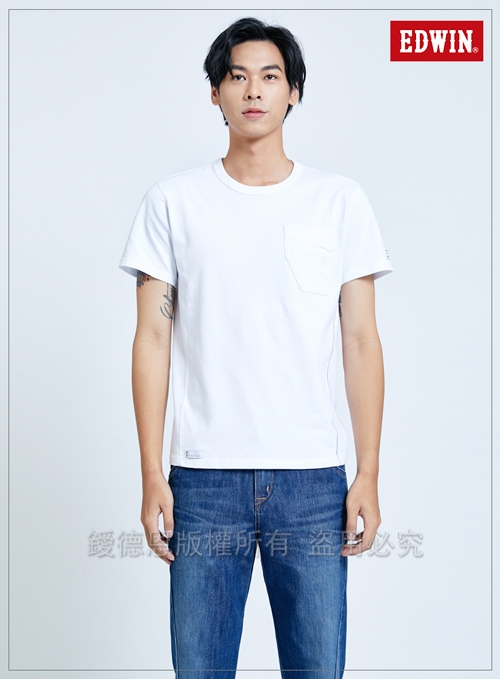 EDWIN E-FUNCTION印花貼袋 短袖T恤-男-白色