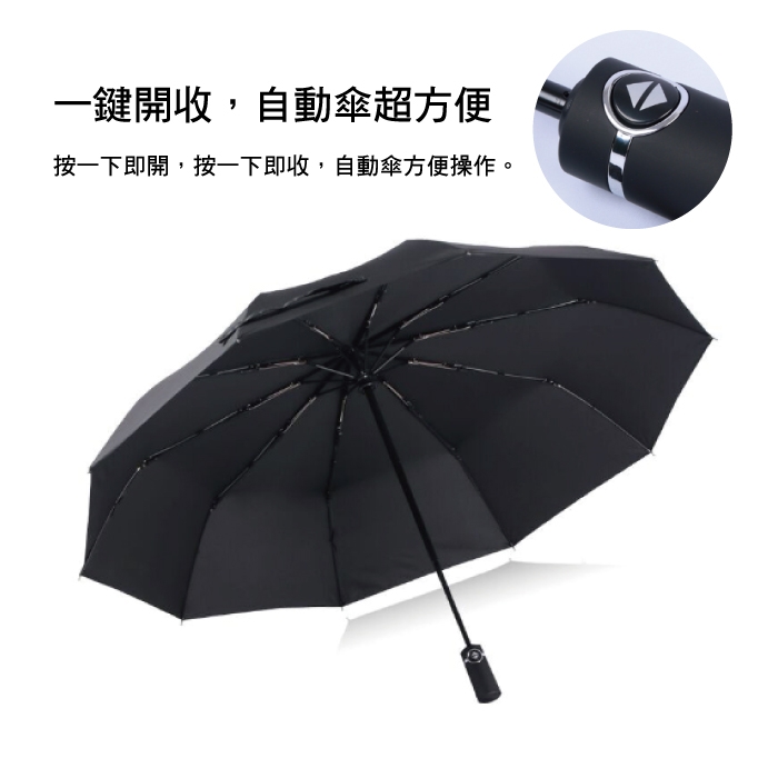 生活良品 10骨一甩即乾自動摺疊雨傘-素面黑色(超大傘面 贈同色收納袋)