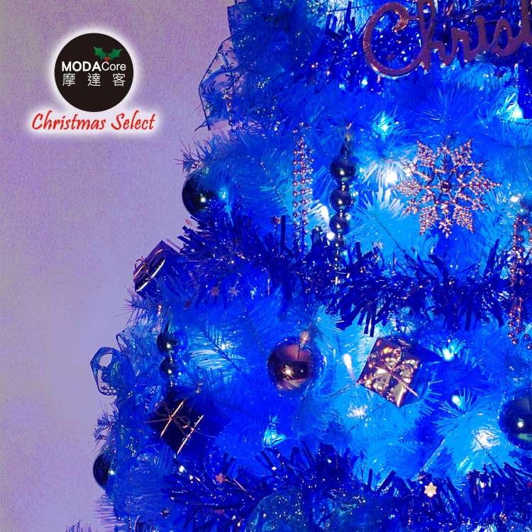 摩達客 台灣製6呎 豪華版晶透藍系聖誕樹(銀藍系配件組)+100燈LED燈藍白光2串