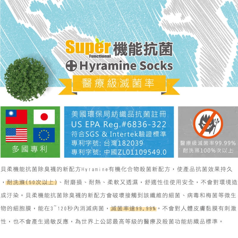 貝柔Supima抗菌萊卡除臭襪紳士寬口(5色)