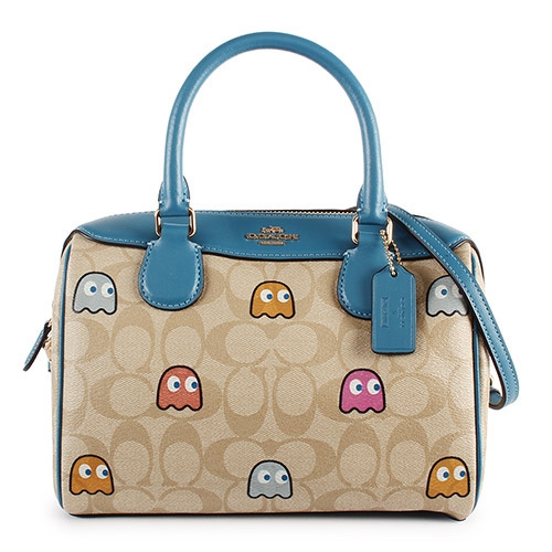 COACH PAC-MAN小精靈聯名PVC波士頓包-白/藍色