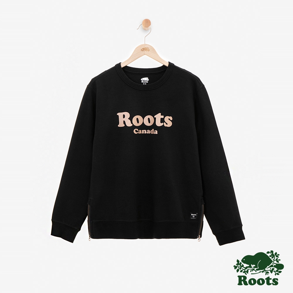 ROOTS 男裝-燙金庫柏雙側拉鍊圓領上衣-黑色