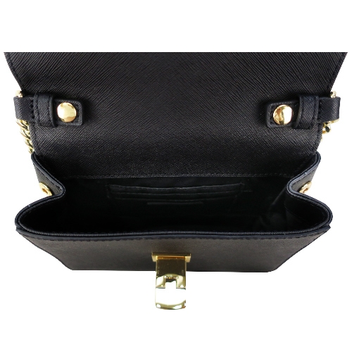 MICHAEL KORS TINA 防刮牛皮翻蓋斜背包(小/黑)