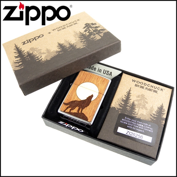 ZIPPO 美系~Howling Wolf-狼嚎月亮圖案-實木貼片打火機