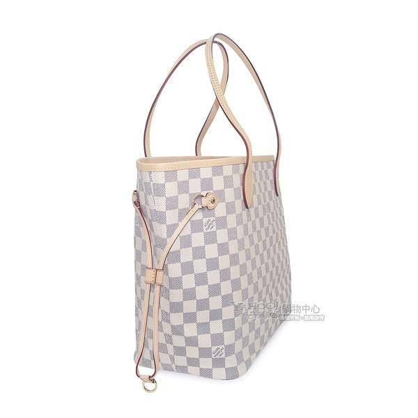 LV N41361 Damier Neverfull MM 白色棋盤格肩背購物包(中)