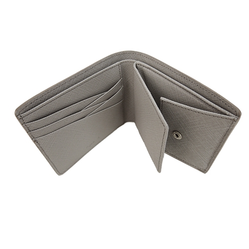 agnes b.條紋小鐵牌防刮男短夾/含錢袋(灰)