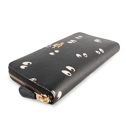 COACH 迪士尼聯名暗黑大眼系列防刮皮革多卡拉鍊長夾-黑色