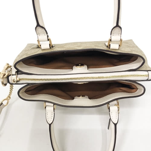 COACH 經典C LOGO PVC手提斜背鍊條兩用方包黛妃包(小款-米白)