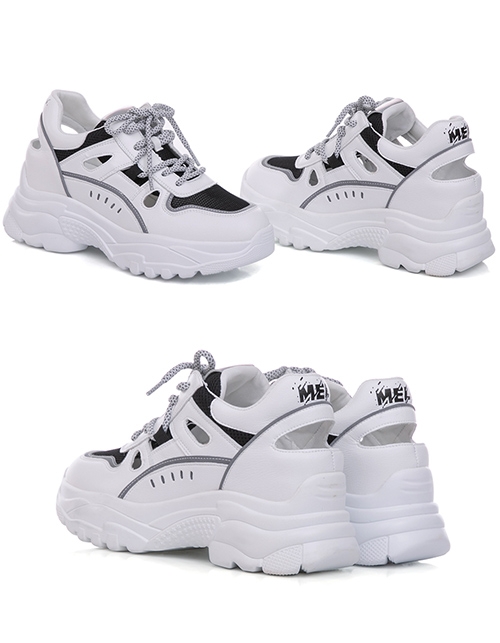 TAS撞色異材質拼接綁帶老爹鞋-潮流白