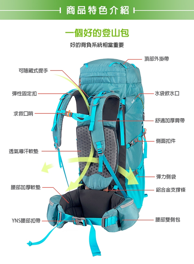 Naturehike 升級版 45L云徑重裝登山後背包 自助旅行包 黑色