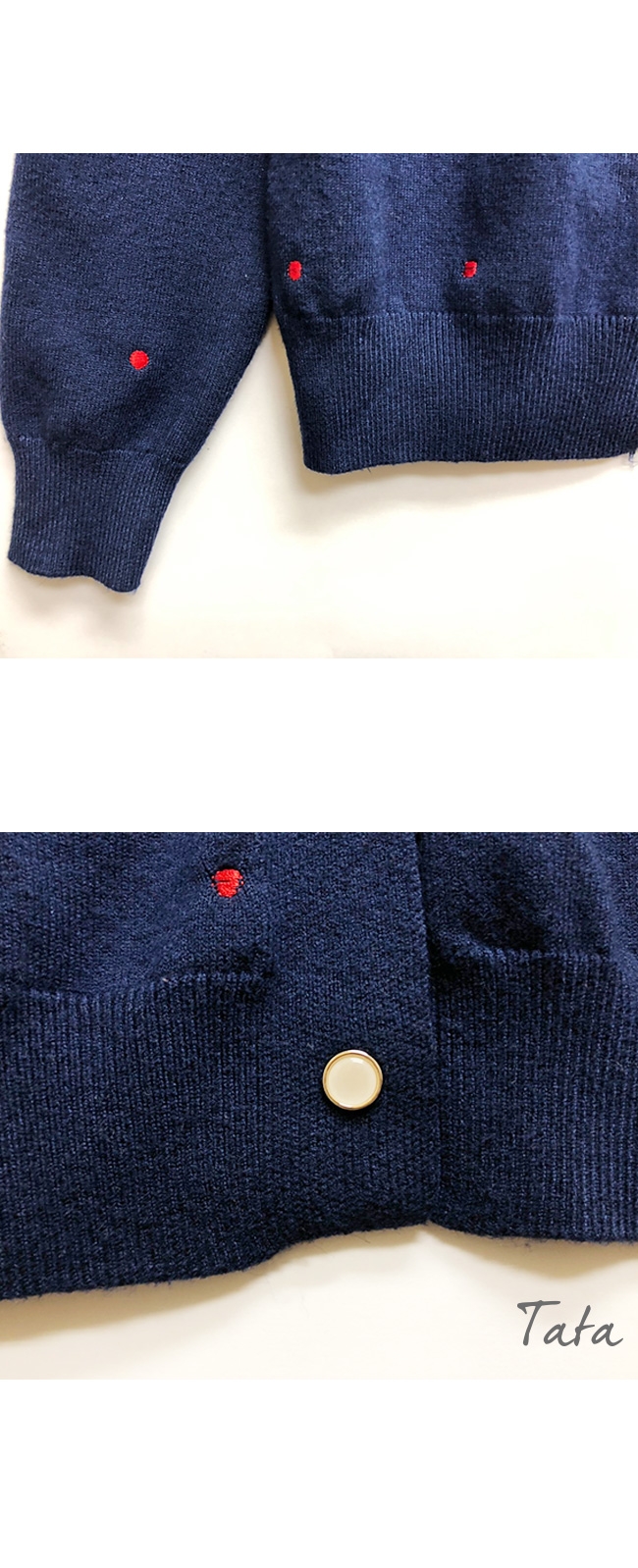 刺繡點點貓眼扣針織外套 共二色 TATA-F