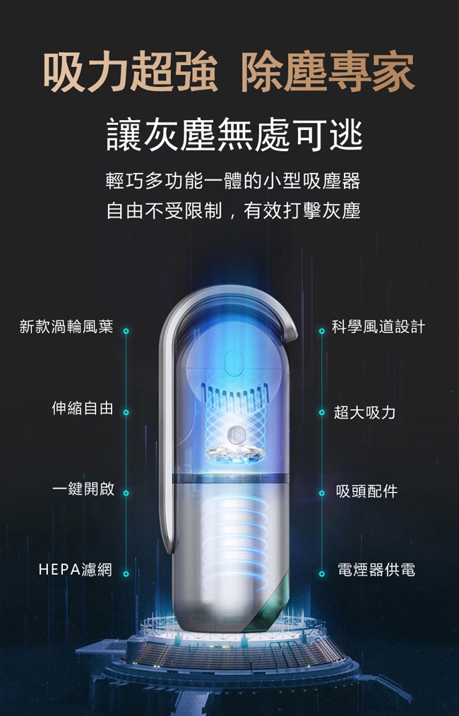 美樂麗 4代車充線款 伸縮型手持吸塵器 C-0213 大吸力/HEPA濾網