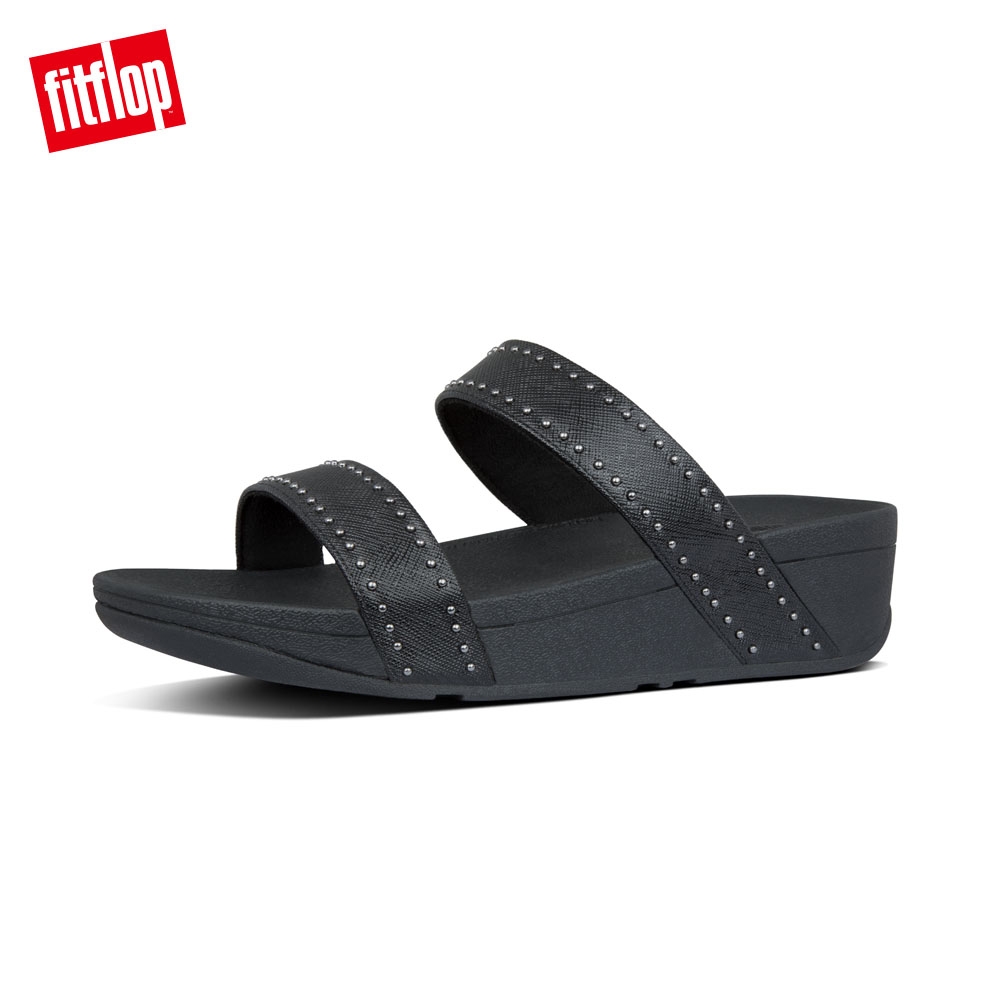 FitFlop LOTTIE MICROSTUD SLIDES精緻鉚釘設計雙帶涼鞋 黑