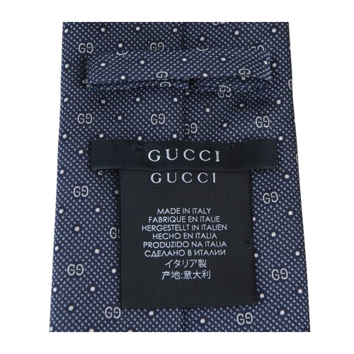 GUCCI 經典 LOGO白點點藍底領帶(白字)