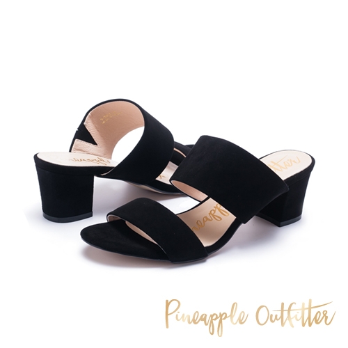 Pineapple Outfitter-寬版二字帶高跟拖鞋-絨黑