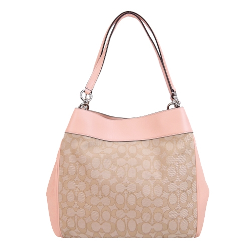 COACH LEXY織布三層賈姬肩背包(卡其粉)(展示品)