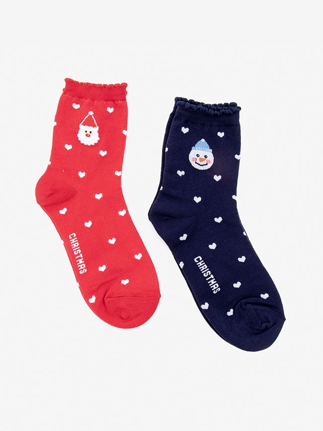H:CONNECT 韓國品牌 配件 -可愛聖誕圖樣襪組-紅