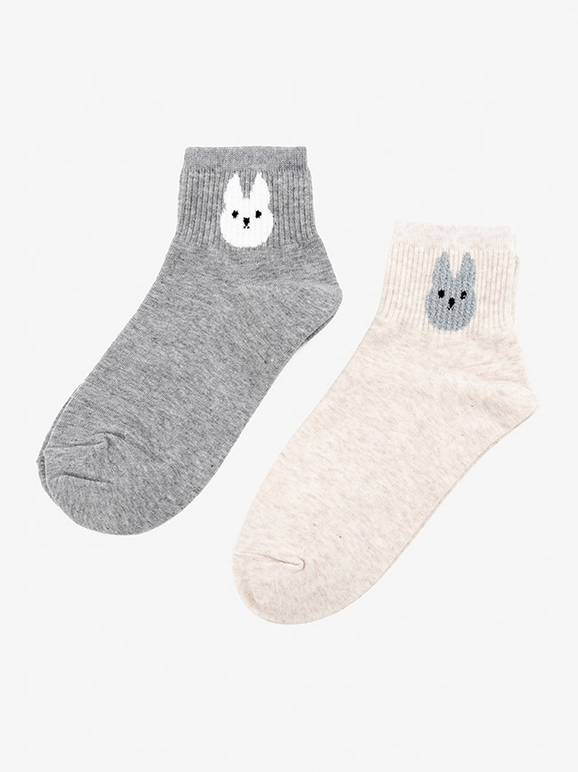H:CONNECT 韓國品牌 女襪 -兔子圖樣短襪組-灰