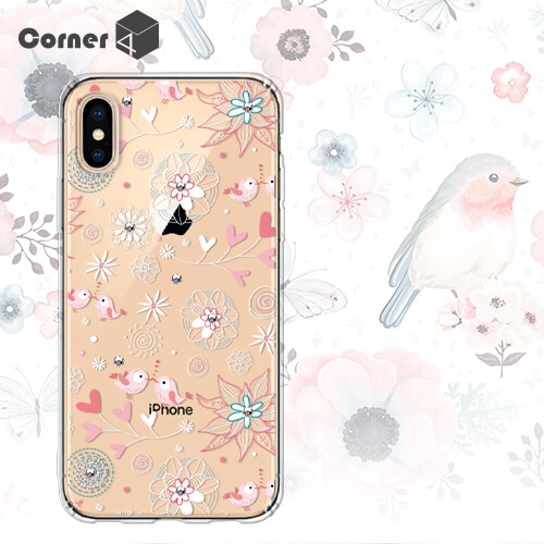 Corner4 iPhone XS / iPhone X 奧地利彩鑽雙料手機殼-知更鳥