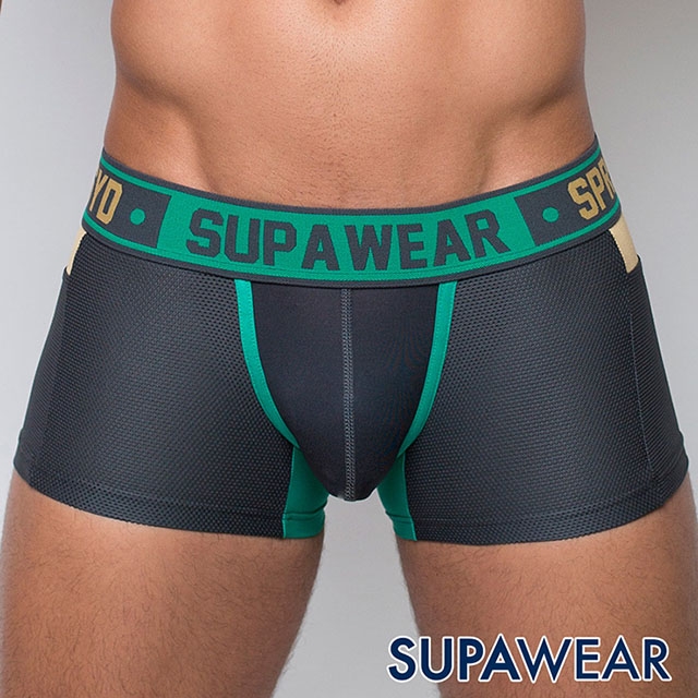 SUPAWEAR 魔鬼終結者-拼接超彈性男四角內褲(綠色)