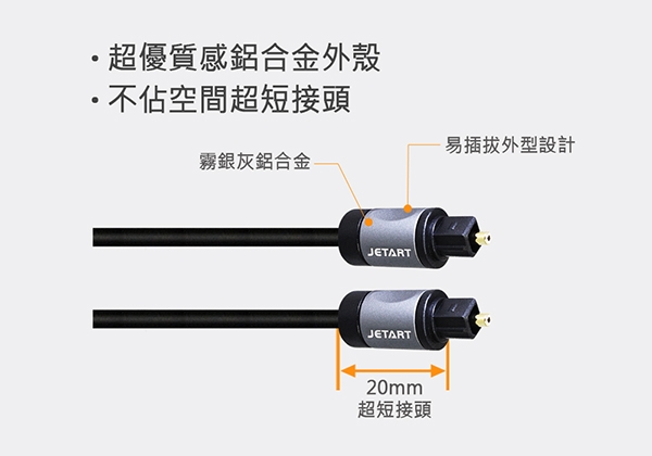 Jetart 捷藝 Toslink 數位光纖音源線 1.2m CBA210