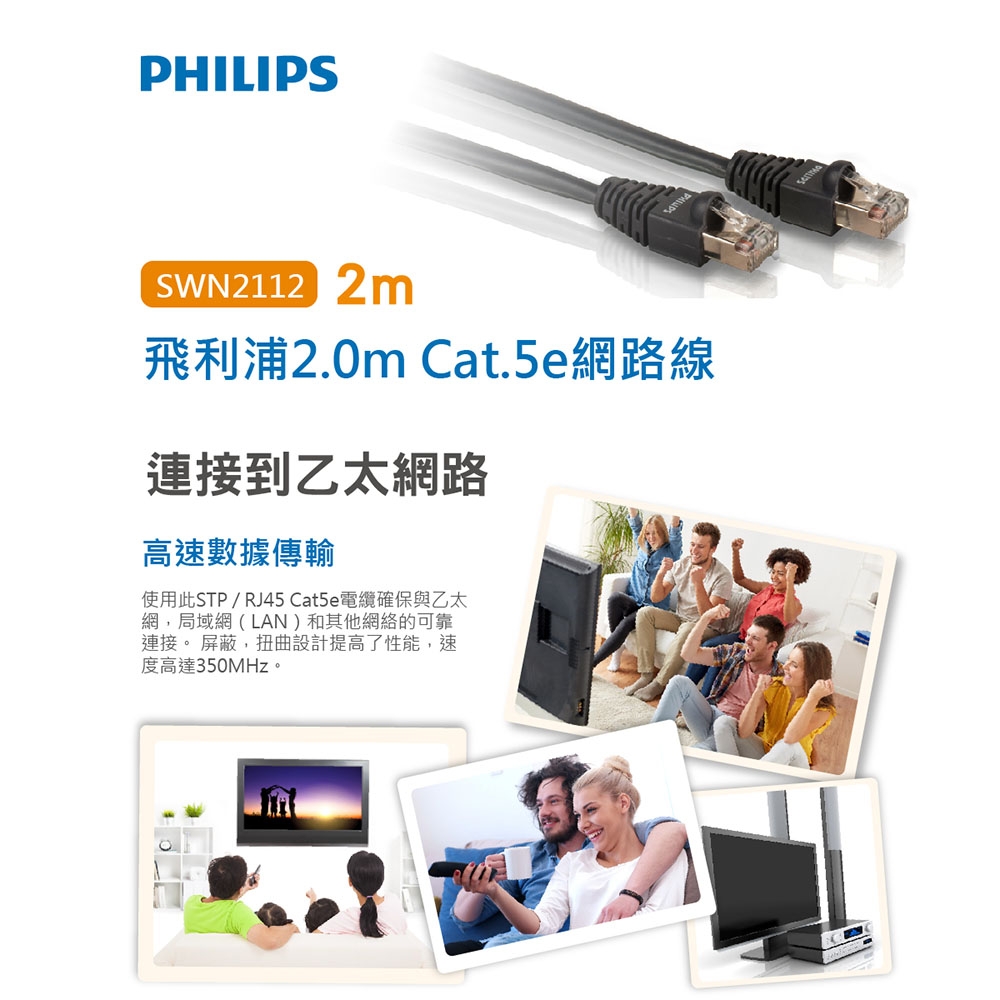 Philips 飛利浦 2.0m CAT.5E網路線 SWN2112/10