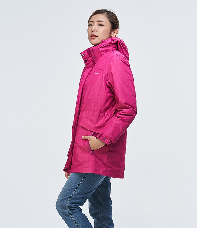 【ATUNAS 歐都納】女款防水保暖羽絨二件式中長版風衣外套A1-G1747W桃紅