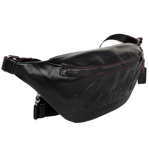 COACH黑色全皮草寫品牌字男士扁身胸包腰包