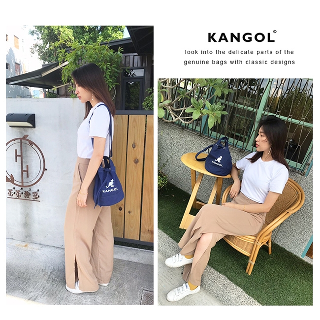 KANGOL 韓版玩色系列-牛仔斜背水桶包-淺藍AKG1214