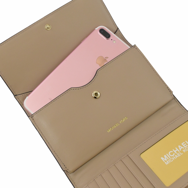 MICHAEL KORS MONEY PIECES 牛皮三折中長夾(松露灰)